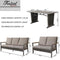 Festival Depot 4 Pieces Patio Conversation Set Metal Loveseats Wicker Back 3-Seater Sofa with Thick Cushions and Coffee Table Outdoor Furniture for Deck Garden (4pc Patio Loveseat Set 2)
