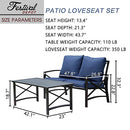Festival Depot 2pcs Outdoor Furniture Patio Conversation Set Metal Coffee Table Loveseat Armchairs with Seat and Back Cushions Without Pillows for Lawn Beach Backyard Pool, Khaki