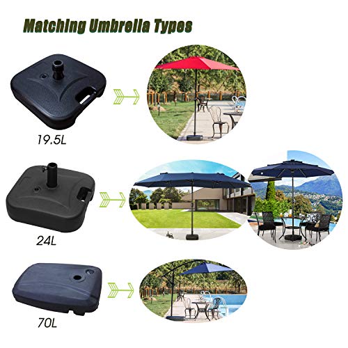 Festival Depot Umbrella Base Outdoor Patio Base 43 LB Weight Water Filled Stand Square Plastic Holder Matching Table Market Umbrella Suit Dia 1.57" for Outside Deck Garden Lawn, Black
