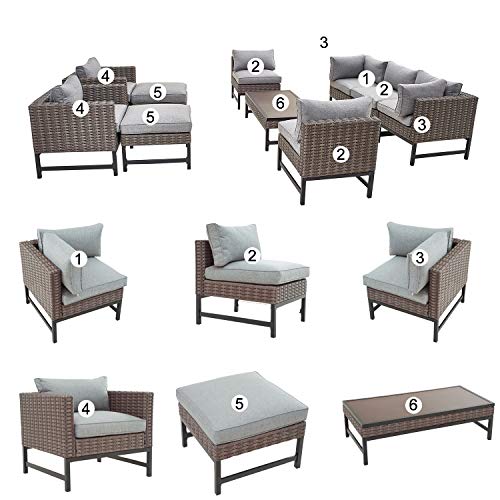 Festival Depot 10 Pieces Patio Conversation Set Outdoor Furniture Combination Sectional Sofa Loveseat Chaise All-Weather Wicker Metal Chairs with Seating Back Cushions Side Coffee Table,Gray