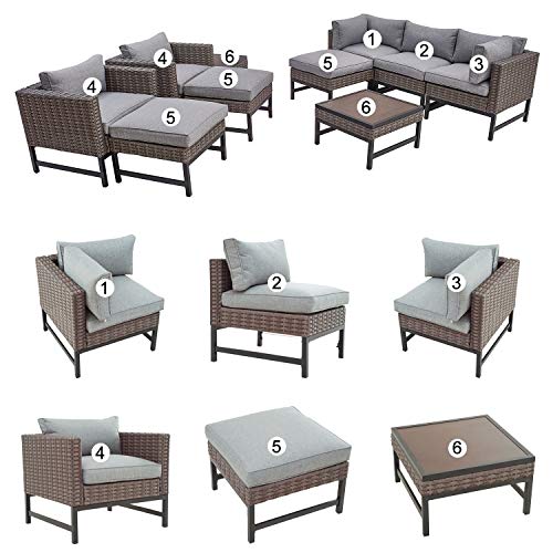 Festival Depot 10 Pieces Outdoor Furniture Patio Conversation Set Combination Sectional Sofa Loveseat All-Weather Wicker Metal Chairs with Seating Back Cushions Side Coffee Table,Gray