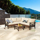 Festival Depot 6 Pcs Patio Outdoor Furniture Conversation Set Sectional Corner Sofa with All-Weather Brown Wicker Back Chair, Coffee Side Table, Ottoman and Soft Thick Removable Couch Cushion