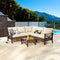 Festival Depot 6 Pcs Patio Outdoor Furniture Conversation Set Sectional Corner Sofa with All-Weather Brown Wicker Back Chair, Coffee Side Table, Ottoman and Soft Thick Removable Couch Cushion