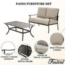 Festival Depot 2Pcs Patio Loveseat Set with Thick Cushions and Coffee Table Outdoor Metal Frame Seating Bench for Garden Bistro, Beige