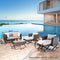Festival Depot 8pcs Outdoor Furniture Patio Conversation Set Sectional Sofa Chairs with X Shaped Metal Leg All Weather Brown Rattan Wicker Ottoman Coffee Table with Grey Thick Seat Back Cushions