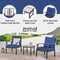 Festival Depot 3-Piece Patio Bistro Set Conversation Set Armchair Set with Side Coffee Table Outdoor Furniture with Hand-Woven Textilene Rope Backrest (Black Metal Frame with Blue Cushion)