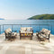 Festival Depot 7 Pcs Patio Outdoor Furniture Loveseat Conversation Set Sectional Sofa with All-Weather Brown Wicker Back Armchair, Coffee Table, Ottoman and Soft Thick Removable Couch Cushions