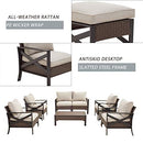 Festival Depot 9 Pcs Patio Outdoor Furniture Conversation Set Sectional Sofa with All-Weather Brown PE Rattan Wicker Back Chair, Coffee Side Table and Soft Thick Removable Couch Cushions