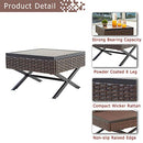 Festival Depot 10pcs Outdoor Furniture Patio Conversation Set Sectional Corner Sofa Chairs with X Shape Metal Leg All Weather Brown Rattan Wicker Ottoman Side Coffee Table with Grey Seat Back Cushions