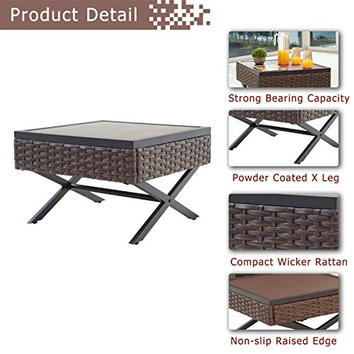 Festival Depot 10pcs Outdoor Furniture Patio Conversation Set Sectional Corner Sofa Chairs with X Shape Metal Leg All Weather Brown Rattan Wicker Ottoman Side Coffee Table with Grey Seat Back Cushions