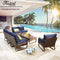 Festival Depot 7 Pieces Patio Conversation Sets Outdoor Furniture Loveseat Sectional Sofa with All-Weather PE Rattan Wicker Back Armchair, Coffee Table and Soft Removable Couch Cushions (Blue)