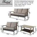 Festival Depot 3pcs Patio Conversation Set Wicker Armchair All Weather Rattan Loveseat 3-Seater Sofa with Grey Thick Cushions and Coffee Table in Metal Frame Outdoor Furniture for Deck Poolside