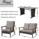 Festival Depot 4 Pieces Patio Outdoor Conversation Chairs Loveseat Set with Coffee Rectangle Table Metal Frame Furniture Garden Bistro Seating Thick Soft Cushions