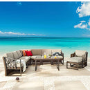 Festival Depot 10Pc Outdoor Furniture Patio Conversation Set Sectional Corner Sofa Chairs All Weather Wicker Ottoman Metal Frame Slatted Coffee Table with Thick Grey Seat Back Cushions Without Pillows