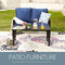 Festival Depot 2pcs Outdoor Furniture Patio Conversation Set Metal Coffee Table Loveseat Armchairs with Seat and Back Cushions Without Pillows for Lawn Beach Backyard Pool, Khaki