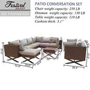 Festival Depot 10pcs Outdoor Furniture Patio Conversation Set Sectional Corner Sofa Chairs with X Shape Metal Leg All Weather Brown Rattan Wicker Ottoman Side Coffee Table with Grey Seat Back Cushions