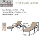 Deluxe 3 Piece Patio Set with Adjustable Textilene Chaise Lounges and Glass Coffee Table