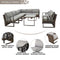 Festival Depot 9pcs Outdoor Furniture Patio Conversation Set Sectional Corner Sofa Chairs All Weather Brown Rattan Wicker Slatted Coffee Table with Grey Thick Seat Back Cushions, Black