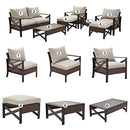 Festival Depot 8 Pcs Patio Outdoor Furniture Conversation Set Sectional Corner Sofa with All-Weather Brown PE Rattan Wicker Back Chair, Ottoman, Coffee Side Table and Removable Couch Cushions