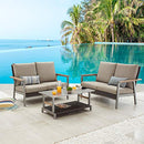 Festival Depot 3 Pcs Patio Conversation Set 2 Wicker Chairs All Weather Rattan Loveseats with Thick Cushions and Coffee Table in Metal Frame Outdoor Furniture for Deck Garden, Gray