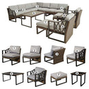 Festival Depot 13Pc Outdoor Furniture Patio Conversation Set Sectional Corner Sofa Chairs All Weather Wicker Ottoman Metal Frame Slatted Coffee Table with Thick Grey Seat Back Cushions Without Pillows