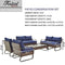 Festival Depot 7 Pieces Patio Conversation Sets Outdoor Furniture Loveseat Sectional Sofa with All-Weather PE Rattan Wicker Back Armchair, Coffee Table and Soft Removable Couch Cushions (Blue)