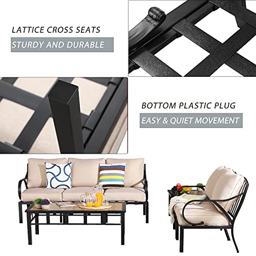 Festival Depot 7Pcs Patio Conversation Set Sectional Chair with Cushions and Side Coffee Table All Weather Outdoor Furniture for Deck Poolside Garden, Beige