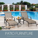 Festival Depot 3 Pcs Patio Outdoor Furniture Chaise Lounge Chair Set with Textilene Fabric and Metal Adjustable Back Curved Armrest, Glass Desktop Side Coffee Table for Porch Yard Garden