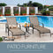 Festival Depot 3 Pcs Patio Outdoor Furniture Chaise Lounge Chair Set with Textilene Fabric and Metal Adjustable Back Curved Armrest, Glass Desktop Side Coffee Table for Porch Yard Garden