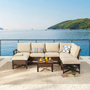 Festival Depot 8 Pcs Patio Outdoor Furniture Conversation Set Sectional Corner Sofa with All-Weather Brown PE Rattan Wicker Back Chair, Ottoman, Coffee Table and Thick Removable Couch Cushions