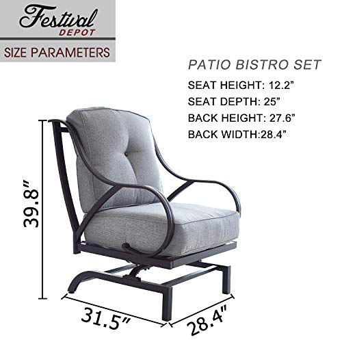 Festival Depot Patio Conversation Set Outdoor Furniture 50,000 BTU 42 Inch Propane Fire Pit Table Gas and Armrest Chair with Thick & Soft Cushions for Garden, Deck, Pool, Backyard