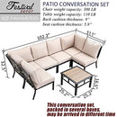 Festival Depot 7pcs Patio Conversation Set Sectional Chairs with Thick Cushions Corner Sofas and Side Coffee Table All Weather Metal Outdoor Furniture for Garden Backyard, Beige