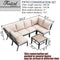 Festival Depot 7pcs Patio Conversation Set Sectional Chairs with Thick Cushions Corner Sofas and Side Coffee Table All Weather Metal Outdoor Furniture for Garden Backyard, Beige