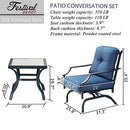 Festival Depot 3-Piece Outdoor Patio Armrest Chairs Set Garden Bistro Square Metal Table and Seating Set with Thick Cushions