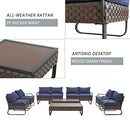 Festival Depot 10 Pcs Outdoor Furniture Patio Conversation Sets Sectional Sofa Loveseat with All-Weather PE Rattan Wicker Armchair,Coffee Table and Soft Removable Couch Cushions (Blue)