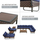 Festival Depot 14 Pcs Patio Conversation Sets Outdoor Furniture Sectional Corner Sofa with All-Weather PE Rattan Wicker Chair Coffee Table and Thick Soft Removable Couch Cushions (Blue)