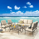 Festival Depot 6Pcs Outdoor Furniture Patio Conversation Set All Weather Black Metal Armchairs Loveseat with Seat and Back Cushions, 3-Seating Chair, Rectangle Coffee Table for Deck Lawn Garden