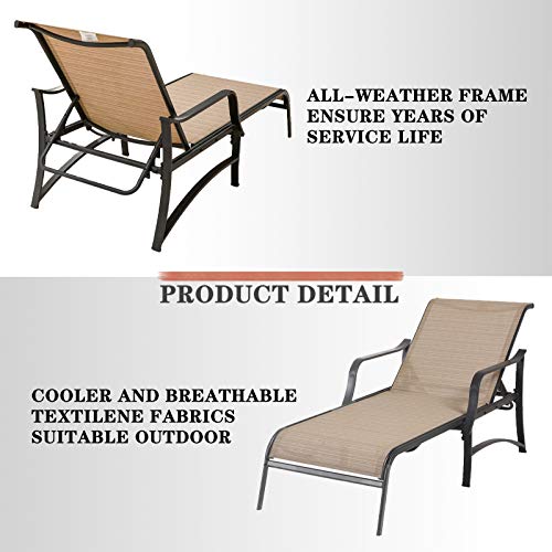 Deluxe 3 Piece Patio Set with Adjustable Textilene Chaise Lounges and Glass Coffee Table