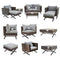 Festival Depot 8pcs Outdoor Furniture Patio Conversation Set Sectional Sofa Chairs with X Shaped Metal Leg All Weather Brown Rattan Wicker Ottoman Coffee Table with Grey Thick Seat Back Cushions
