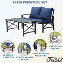 Festival Depot 2pcs Outdoor Furniture Patio Conversation Set Metal Coffee Table Loveseat Armchairs with Seat and Back Cushions Without Pillows for Lawn Beach Backyard Pool, Khaki