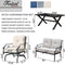 Festival Depot 4 Pieces Patio Conversation Set Outdoor Armchairs Loveseat Set with Coffee Table Fabric Metal Frame Furniture Garden Bistro Seating Thick Soft Cushion