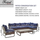 Festival Depot 7 Pieces Patio Conversation Sets Outdoor Furniture Sectional Corner Sofa with All-Weather PE Rattan Wicker Back Armchair, Coffee Table and Thick Soft Removable Couch Cushions (Blue)