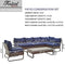 Festival Depot 7 Pieces Patio Conversation Sets Outdoor Furniture Sectional Corner Sofa with All-Weather PE Rattan Wicker Back Armchair, Coffee Table and Thick Soft Removable Couch Cushions (Blue)