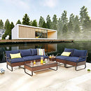 Festival Depot 7 Pieces Patio Conversation Sets Outdoor Furniture Loveseats Sectional Sofa with All-Weather PE Rattan Wicker Back Chair, Coffee Side Table and Soft Removable Couch Cushions(Blue)