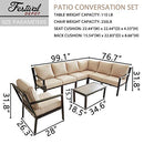 Festival Depot 8-Pieces Patio Outdoor Furniture Conversation Sets Loveseat Sectional Sofa, All-Weather Black X Slatted Back Chairs with Coffee Table and Thick Soft Removable Couch Cushions (Beige)