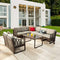 Festival Depot 9pcs Outdoor Furniture Patio Conversation Set Sectional Corner Sofa Chairs All Weather Brown Rattan Wicker Slatted Coffee Table with Grey Thick Seat Back Cushions, Black