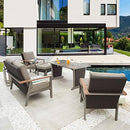 Festival Depot 6pcs Patio Conversation Set Metal Armchair All Weather Wicker Loveseat Rattan Ottoman with Grey Thick Cushions and Coffee Table Outdoor Furniture for Deck Poolside