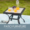 Festival Depot 3 PC Bistro Outdoor Patio Dining 360¡Swivel Chairs Set Furniture Rockers Armrest Chair Square Metal Steel Frame Coffee Table for Deck Garden Pool