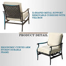 Festival Depot 6Pcs Outdoor Furniture Patio Conversation Set All Weather Black Metal Armchairs with Seat and Back Cushions, Rectangle Coffee Table for Deck Lawn Garden, Beige