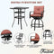 Festival Depot 3 Pcs Outdoor Furniture Bar Stools Set of 2 Swivel Chairs with Cushions and 1 High Bistro Tables with Tempered Glass Tabletop in Metal Frame (Red)